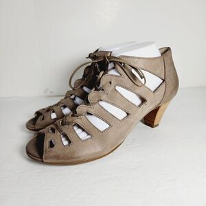 Paul Green Women's Prague UK 6,5 US 9 Tan Leather Lace-Up Peep Toe Heel Sandals